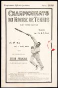 Rare programme for the World Tennis Championship on Clay at Saint Cloud 29th May to 7th June 1914,