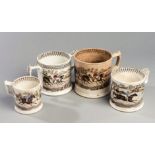 A group of four Victorian gradated Staffordshire pottery "Steeple Chase" tankards by J & R Godwin,
