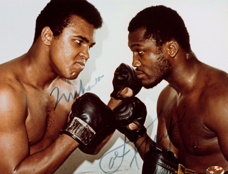 Muhammad Ali & Joe Frazier double-signed colour photograph, 8 by 10in.