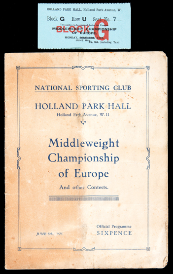 Boxing programme for the Middleweight Championship of Europe contest Bruno Frattini v Tommy