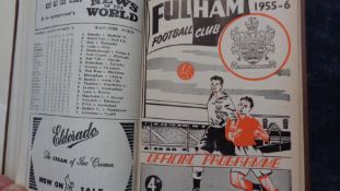 A bound volume containing three seasons of Fulham home programmes 1955-56 to 1957-58,