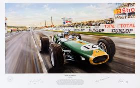 Jack Brabham and Ron Tauranac signed limited edition print and period photos,