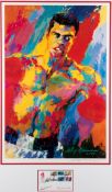 A signed presentation featuring a LeRoy Neiman poster of Muhammad Ali,