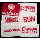 A group of six Grand National Course fence flags from the race sponsorship era,