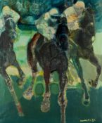 Paul Ambille (French, 1930-2010) HORSE RACE signed & dated '72, oil on canvas 66 by 54cm.