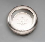 Fred Trueman 1953 Ashes cricket presentation, a hallmarked silver ashtray inscribed F.S.