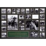 Signed Lester Piggott photo montage, mounted with a signed white index card,