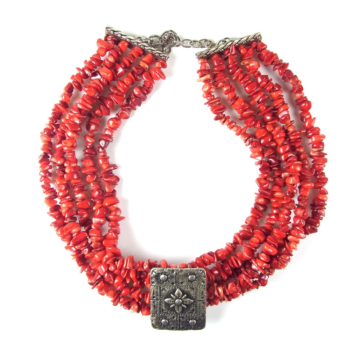 Coral multi-strand necklace by Cesaree, Paris.