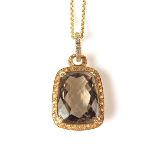 18 ct yellow gold smoky quartz, citrine and diamond pendant necklace.