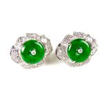 18 ct white gold jade and diamond ear clips.