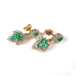 18 ct yellow gold emerald and diamond drop pendant earrings.