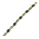 9 ct yellow gold chrysoprase bracelet.