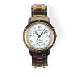Hermes Clipper steel and gold chronograph watch. No. 786845. Swiss quartz movement.
