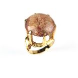 Yellow gold hardstone cabochon ring, tests 18 ct. Set with a single hardstone cabochon measuring 17.