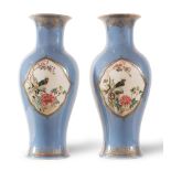 Couple of robin's-egg blue vases, Qianlong trademark, China, beginning of 20th Century, H cm 29