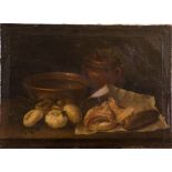 Scuola bolognese sec XIX - ÒNatura morta con rami - carne e rapeÓ - olio su tela - H cm 48.5x66.5