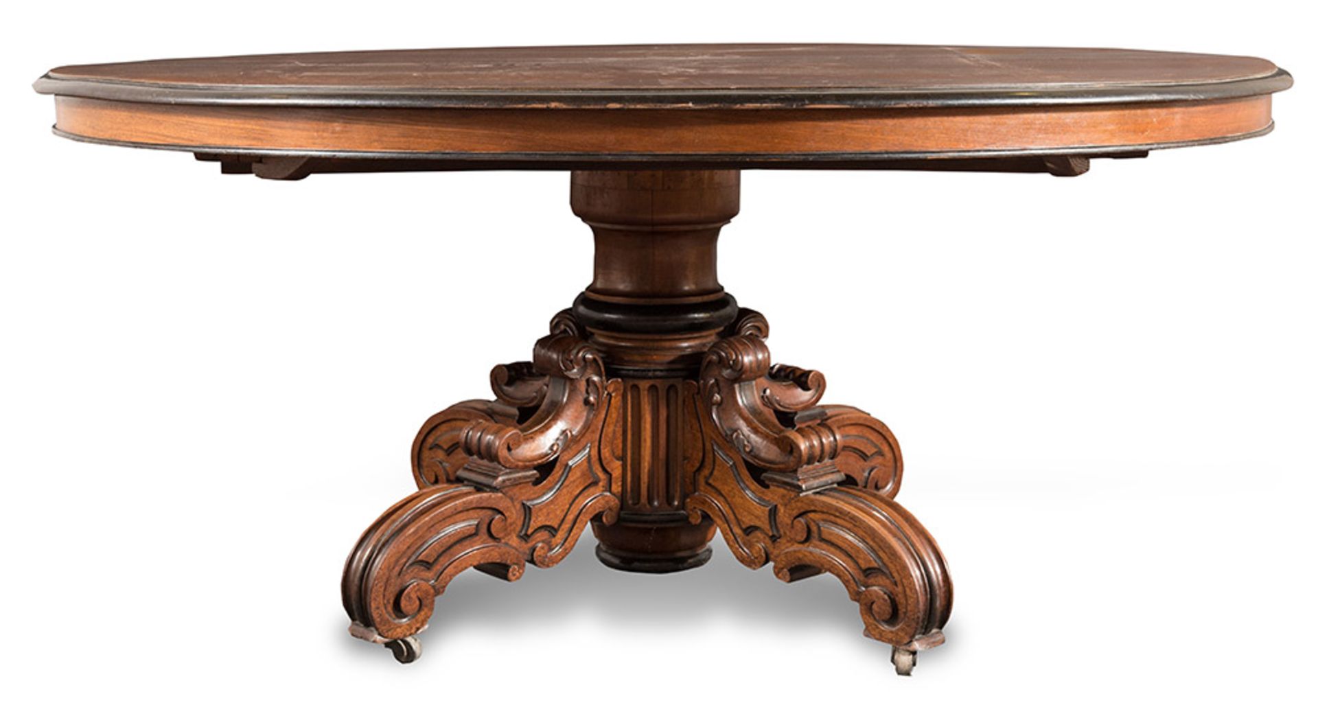 Walnut oval dining table, ebonized profiles, extendable, 19th Century - Bild 2 aus 2