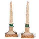 Pair of carved and lacquered wood obelisks to imitate marble