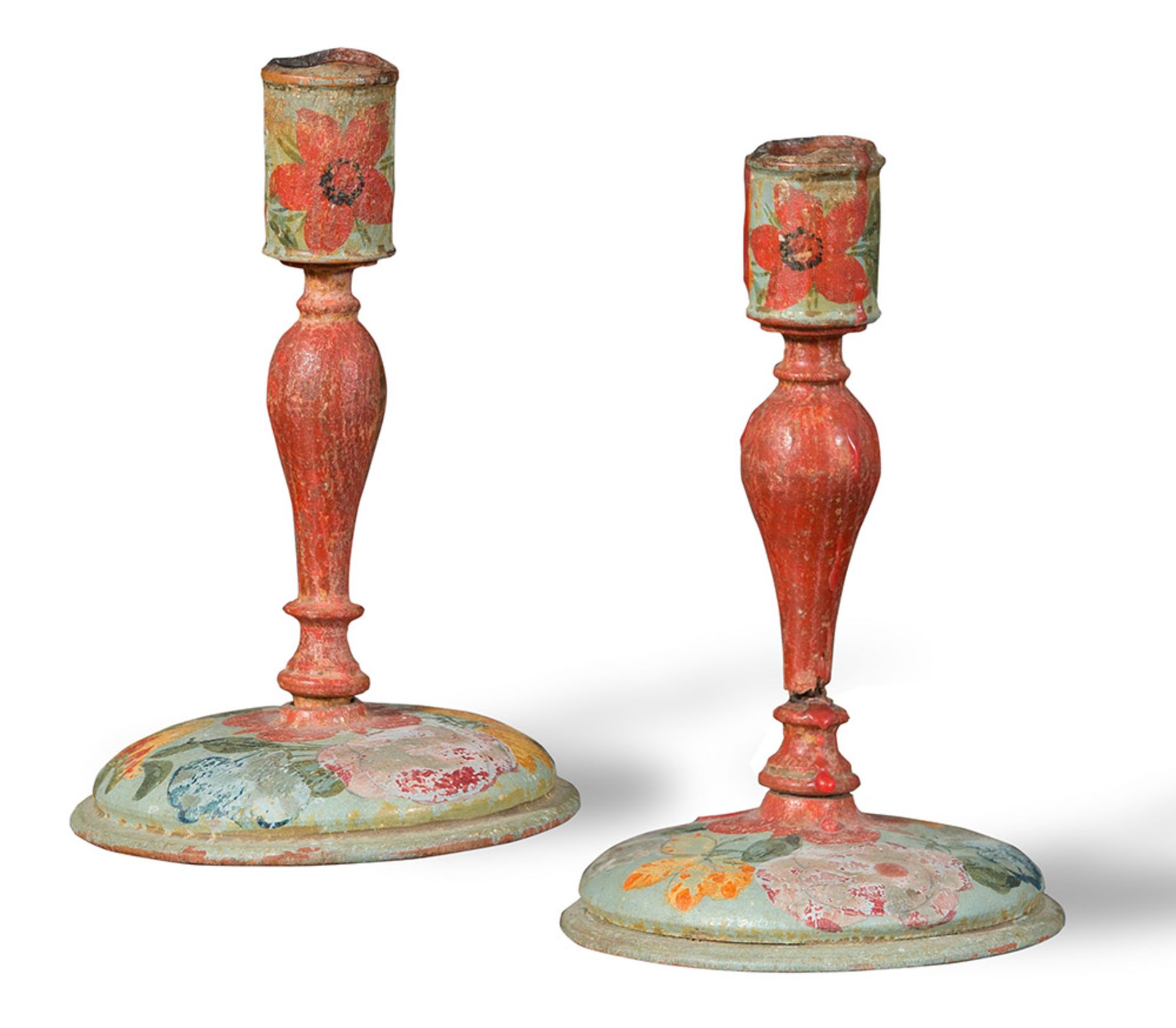 Pair of lacquered wood candlesticks, Veneto, late 18th Century