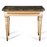Carved, lacquered and giltwood console, scagliola top to imitate marble, Marche