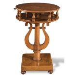 Cherry wood lyre table, round top, Marche, 19th Century