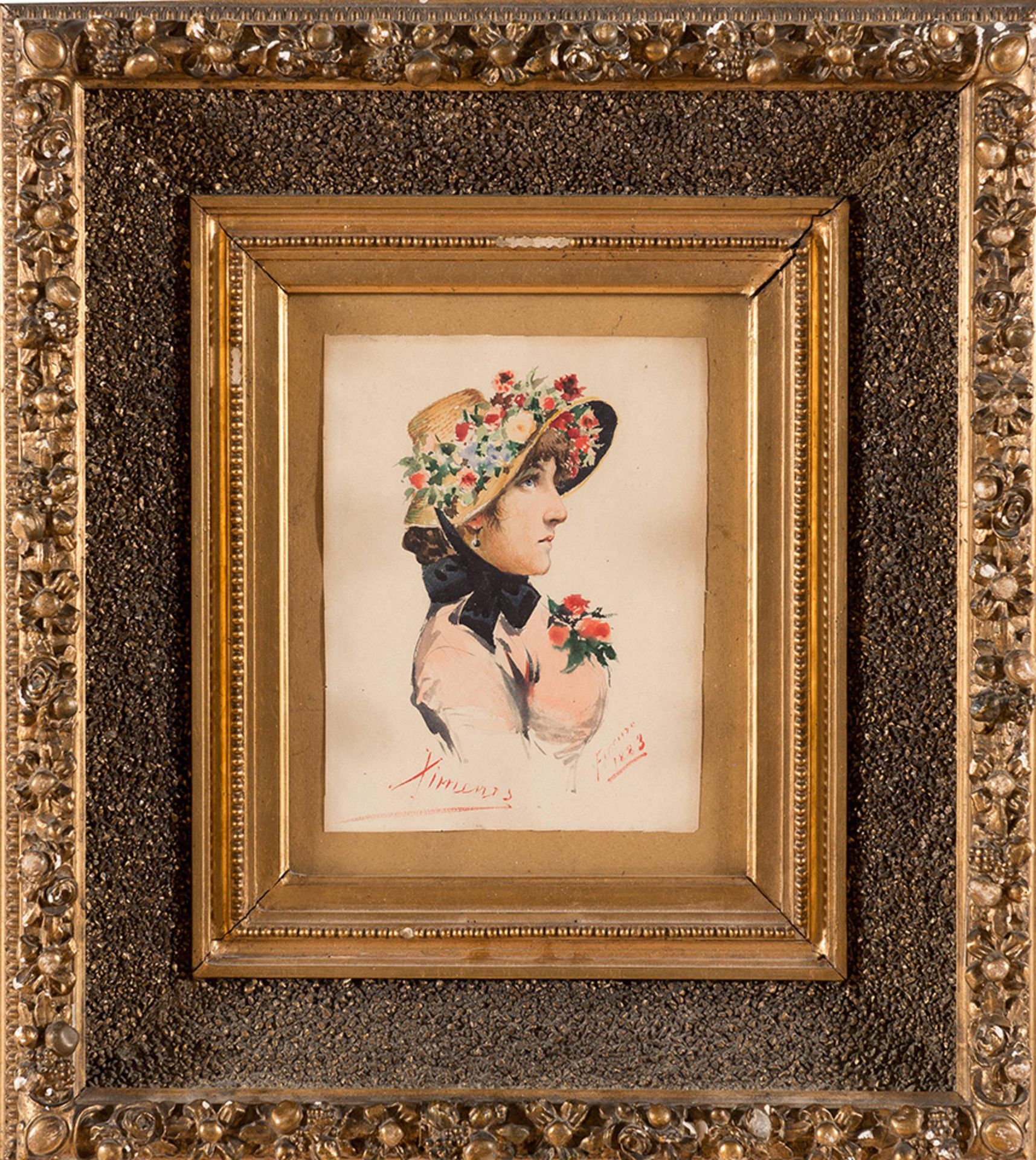 Ettore Ximenes (Palermo 1855 – Roma 1926), "Ritratto femminile con cappello ornato di fiori"