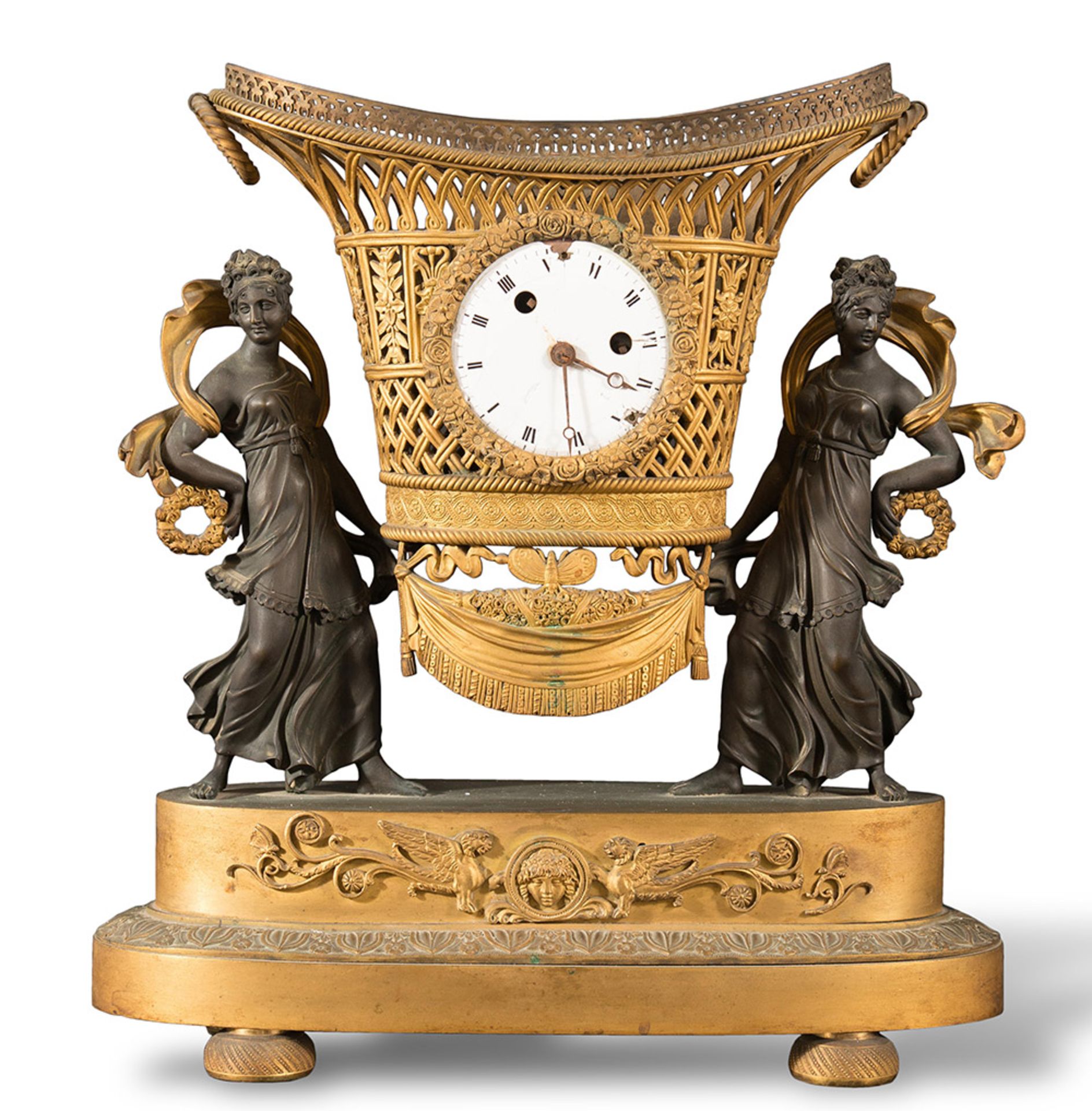 Gilt bronze and patinated clock, 19th Century