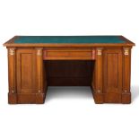 Writing desk centre veneerd with cherry wood, with leather inset on the top