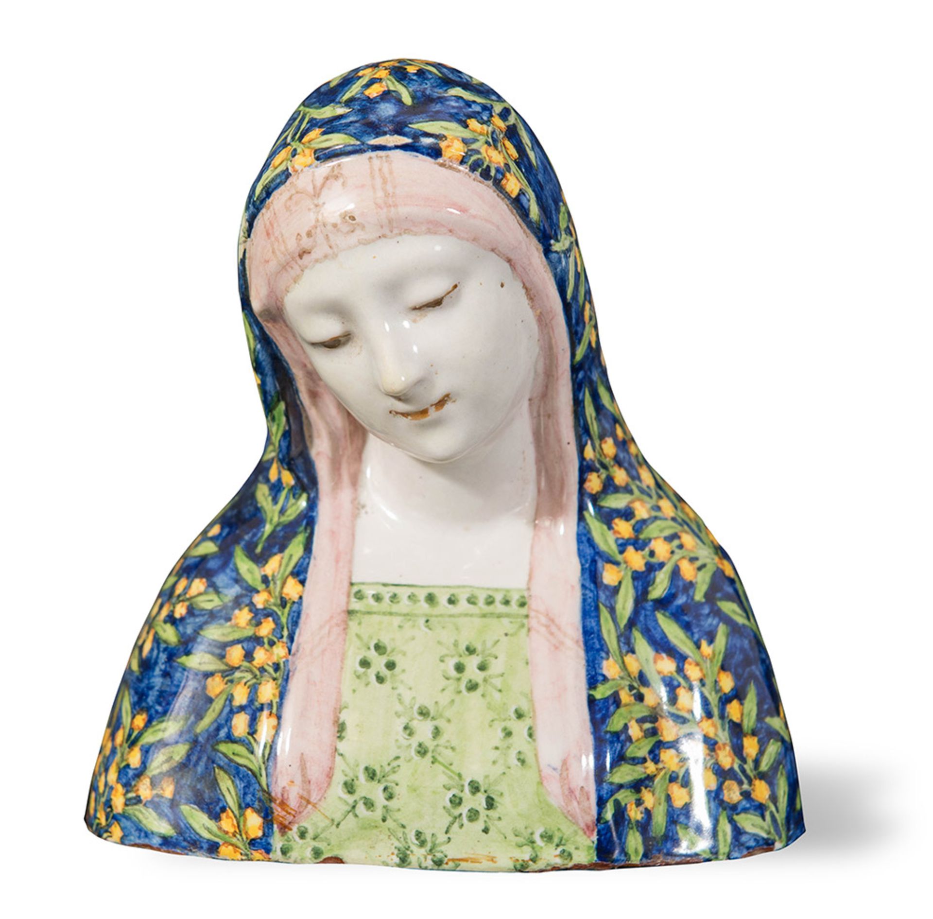Minghetti polychromed ceramic bust, "Madonna", mark: '*Bologna (Italia)’, Minghetti Manufacture