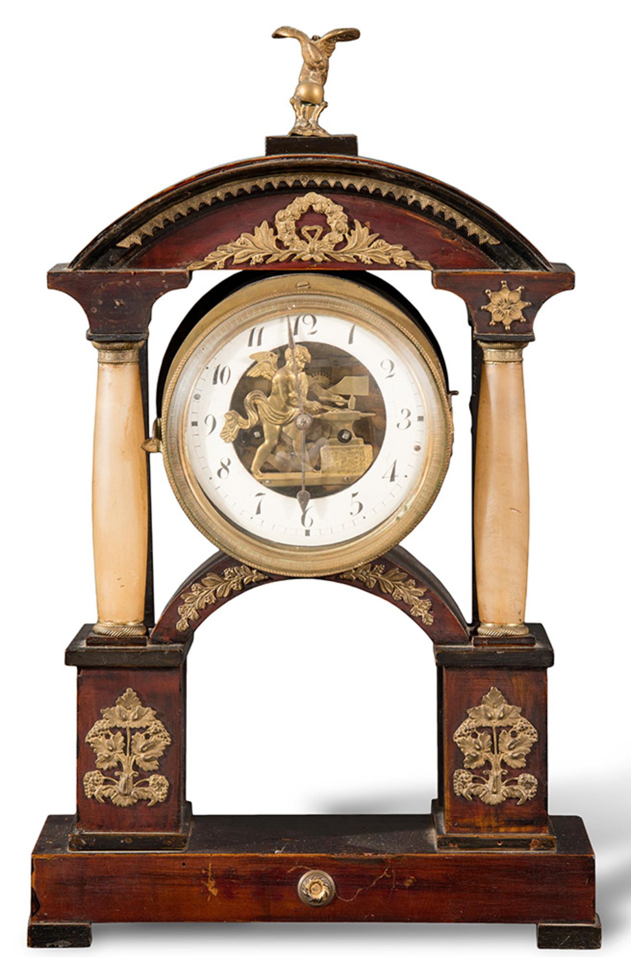 Wood and bronze mounted clock, onyx columns, Vienna, 19th Century