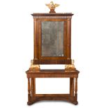 Walnut console and mirror, carved giltwood decorations, in the manner of Agostino Fantastici