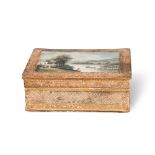 Wooden box covered by gold papers, miniature on the cover, 19th Century