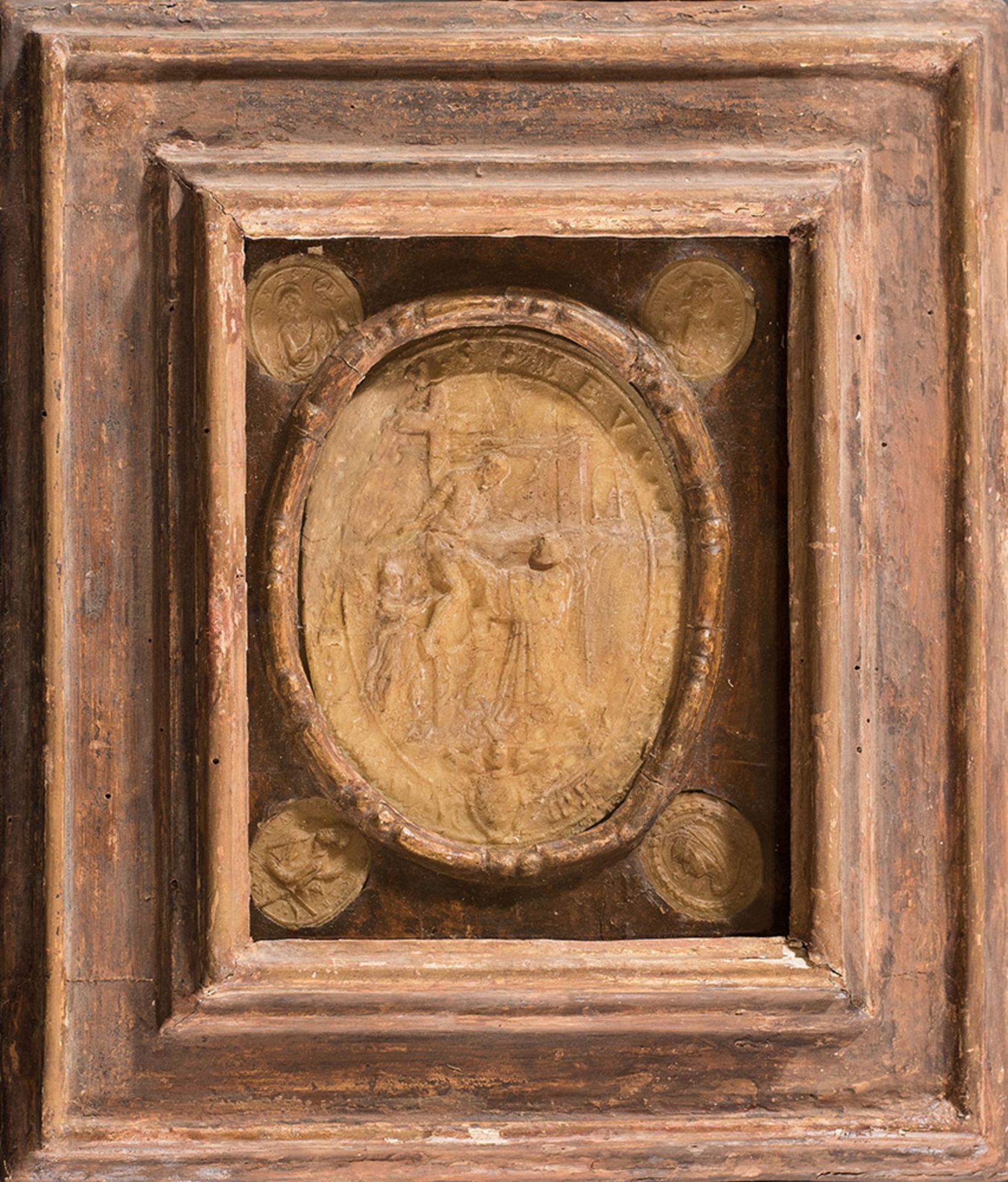 Pair of relief wax medallions, "Cristo Crocifisso" and "Deposizione del Cristo" - Image 2 of 2