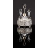 Silver and crystal oil cruet.