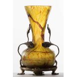 Loetz, Iridescent glass and silvered bronze mounted vase.