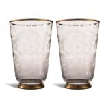 Pair of glass vases with gilt finishing.