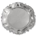 Circular silver tray.