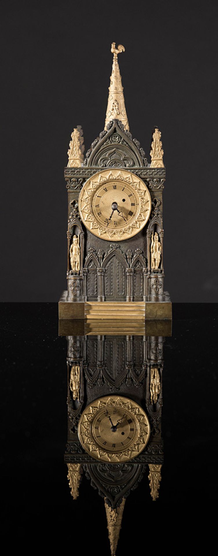 Bronze and gilt bronze 'Gothic Cathedral' clock.