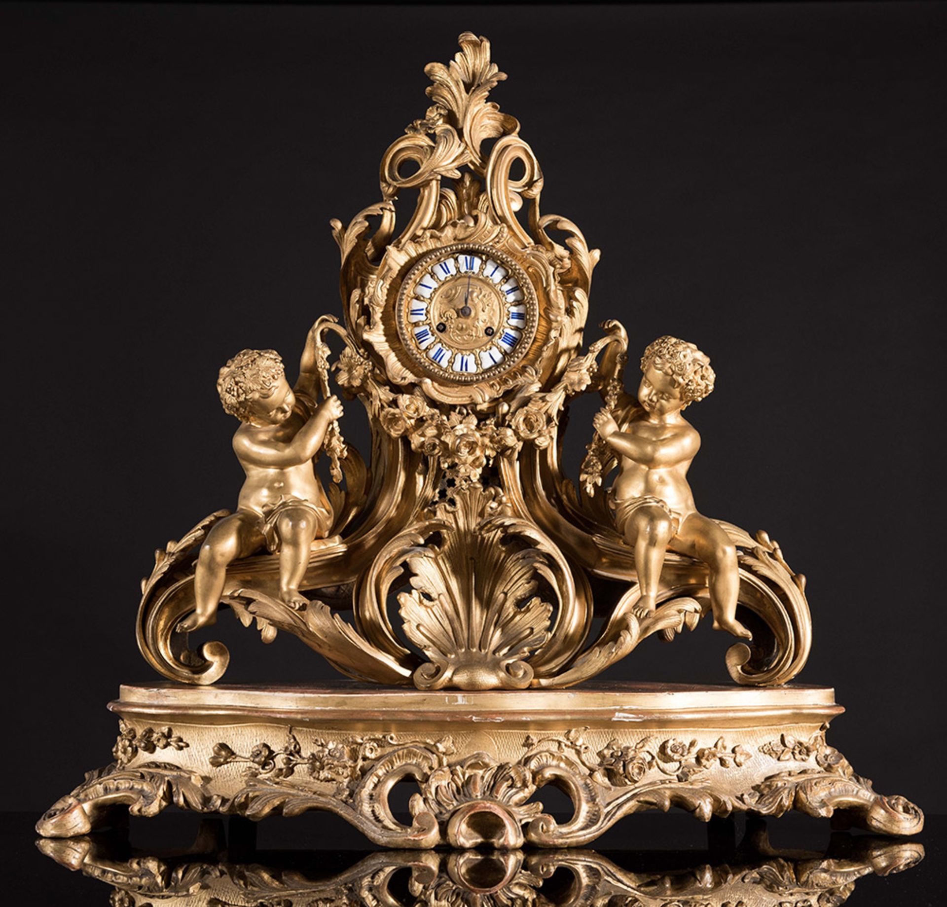 Important gilt metal Napoleon III figural mantel clock and two candelabra. - Image 2 of 2