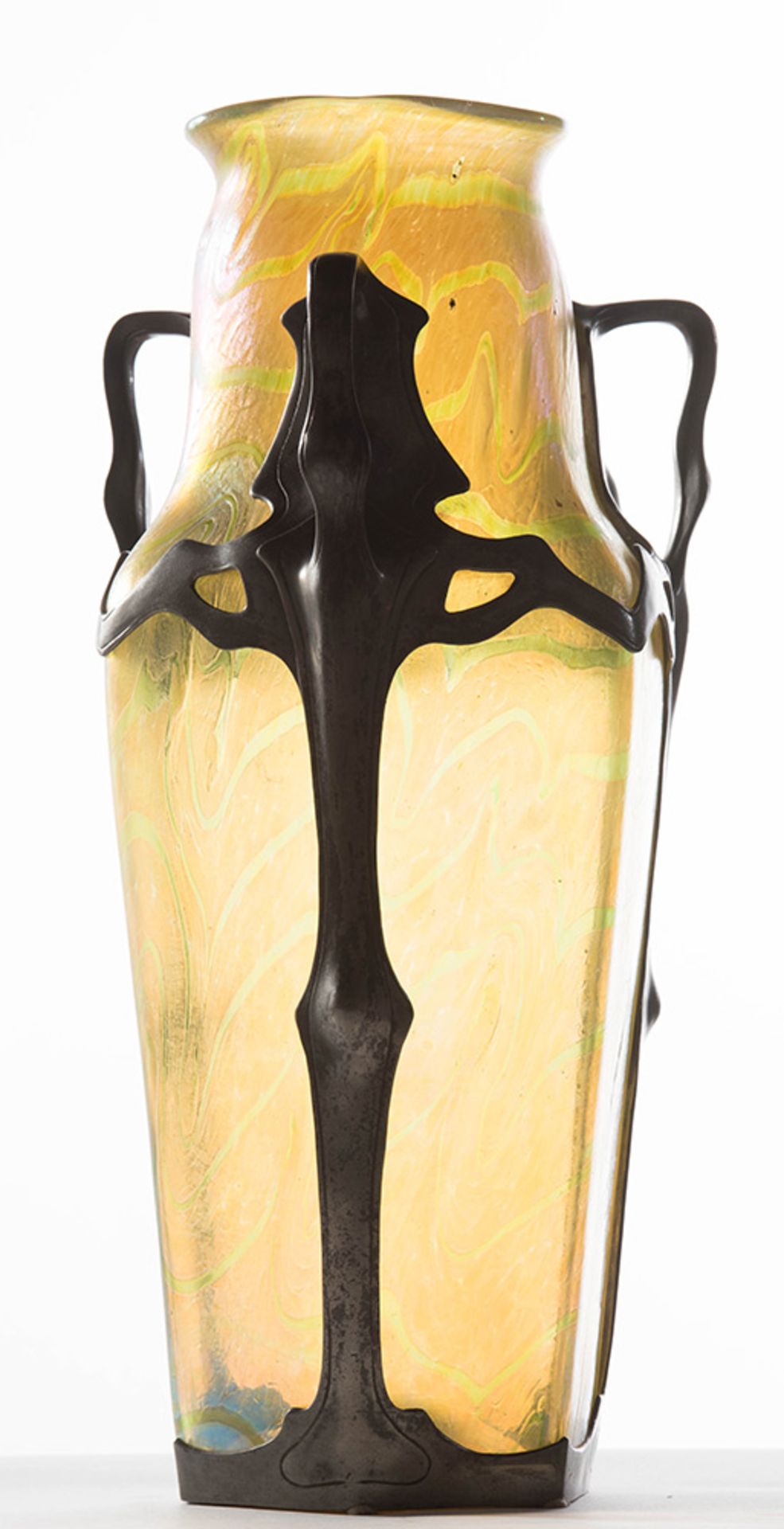 Loetz, Big iridescent glass and pewter mounted vase. - Image 2 of 2