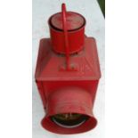 Crossing gate lamp embossed “BR(M) complete with vessel, burner and glass chimney. 2 x red