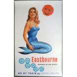 Poster – double royal “EASTBOURNE SUN TRAP OF THE SOUTH”, features a mermaid on the beach (in