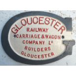 Wagonplate “GLOUCESTER RAILWAY CARRIAGE & WAGON COMPANY LTD BUILDERS GLOUCESTER”. In the form of a