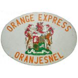 Headboard “ORANGE EXPRESS ORANJESNEL”. This fibreglass headboard with its original paint,