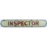 North Eastern Railway enamel Doorplate “INSPECTOR”, red text on white ground with string border,