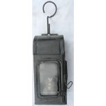 Loco gauge lamp, stamped “BR(E) HULL D”, complete with vessel, burner and hanging clip handle. 8”