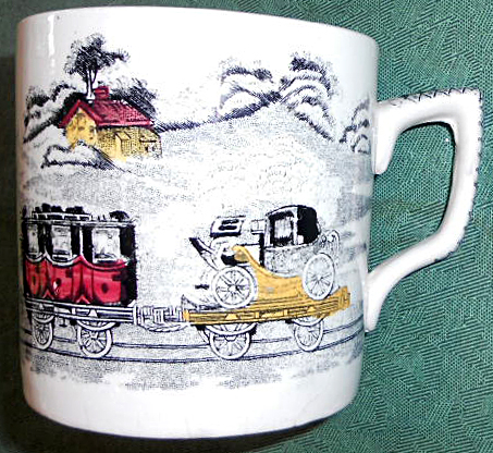 An 1840s/50s commemorative china mug “EXPRESS”, depicts a locomotive & train from the dawn of