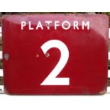 BR(M) FF enamel platform sign “PLATFORM 2”. Good colour & shine. 24” x 18”. V.G.C.