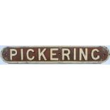 London & North Eastern Railway cast iron seat back “PICKERING” on the ex NER line from York-