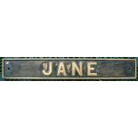 Locomotive Nameplate “JANE” history unknown, but was probably fitted to an industrial loco in the